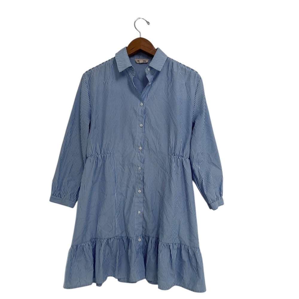 Pink Ripple Blue Striped Button-Up Dress - Picture 7 of 7